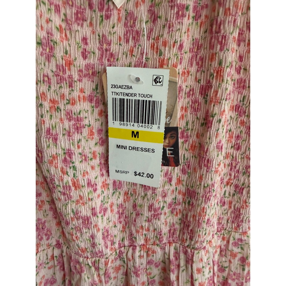 Self Esteem Juniors' Flutter-Sleeve Smocked Ruffle-Hem Romper Pink Floral M - Picture 3 of 9